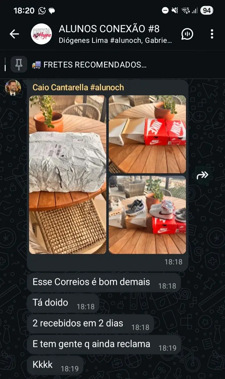 Encomendas de roupas importadas por um membro