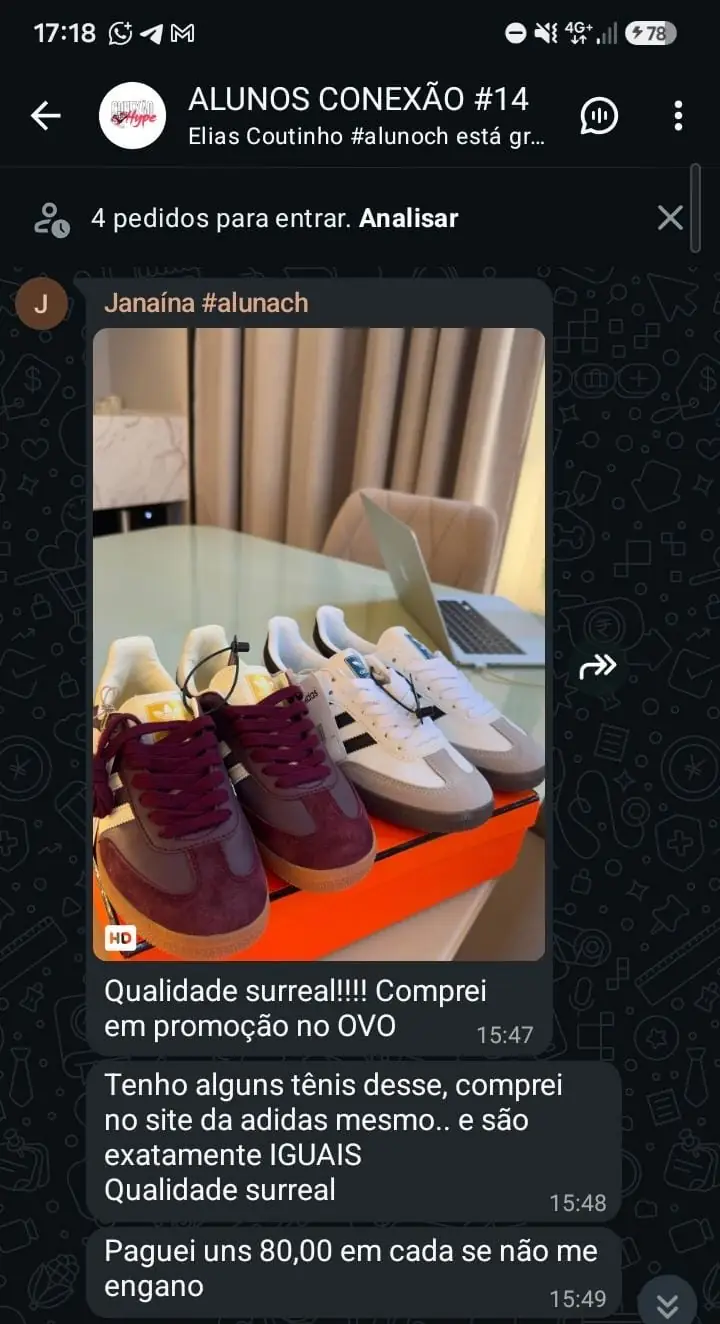Compra de tênis compartilhada por uma integrante